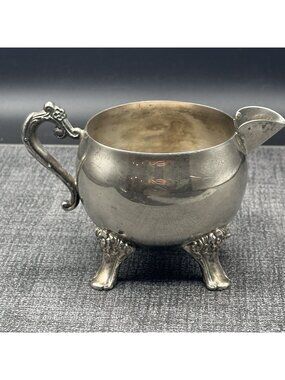 Vintage Silverplate Footed Creamer Ornate Scroll Handle Hong Kong